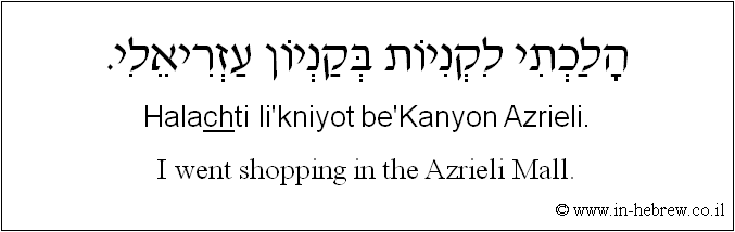 English to Hebrew: I went shopping in the Azrieli mall.