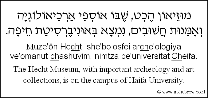 English to Hebrew: The Hecht Museum, with important archeology and art collections, is on the campus of Haifa University.