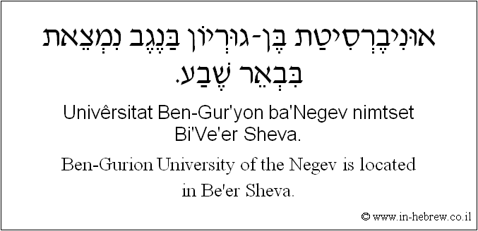 English to Hebrew: Ben-Gurion University of the Negev is located in Be'er Sheva.