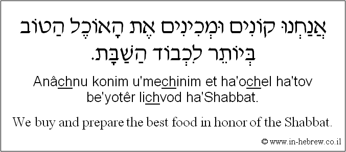 English to Hebrew: We buy and prepare the best food in honor of the Shabbat.