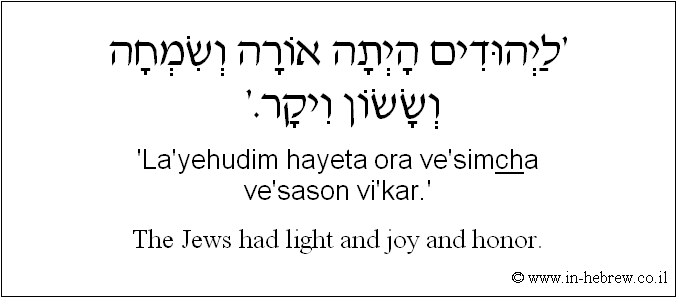 English to Hebrew: The Jews had light and joy and honor.
