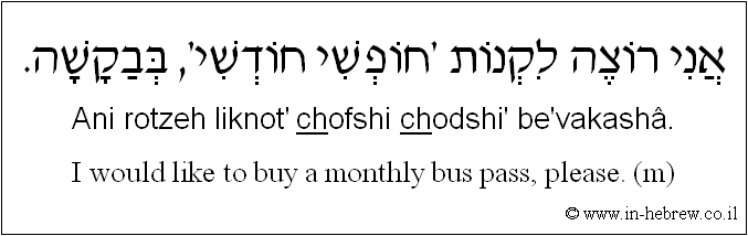 English to Hebrew: I would like to buy a monthly bus pass, please. ( m )