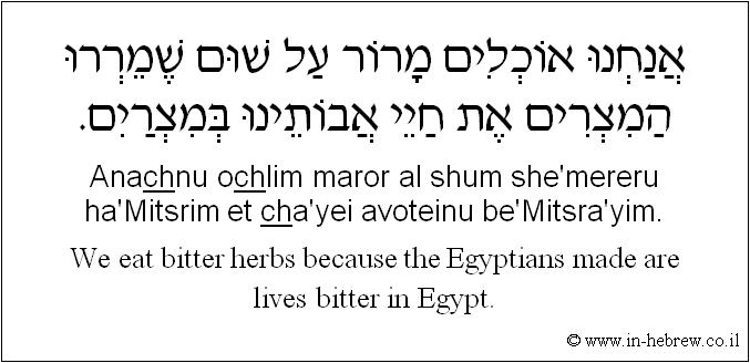 English to Hebrew: We eat bitter herbs because the Egyptians made are lives bitter in Egypt.