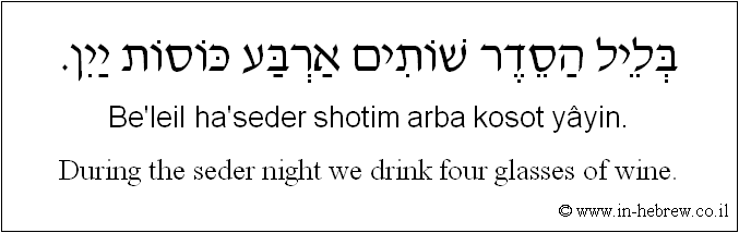 English to Hebrew: During the seder night we drink four glasses of wine.