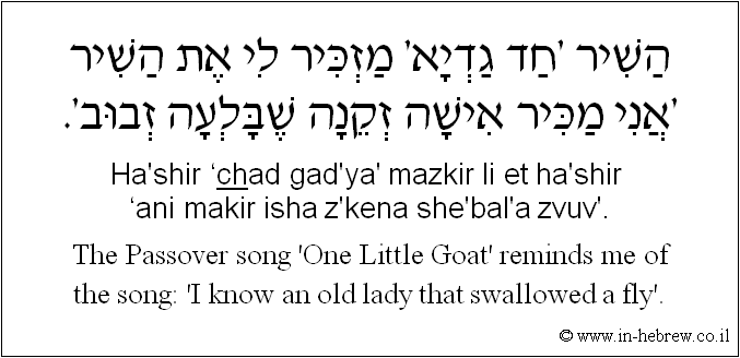English to Hebrew: The Passover song 'One Little Goat' reminds me of the song: 'I know an old lady that swallowed a fly'.