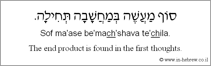 English to Hebrew: The end product is found in the first thoughts.