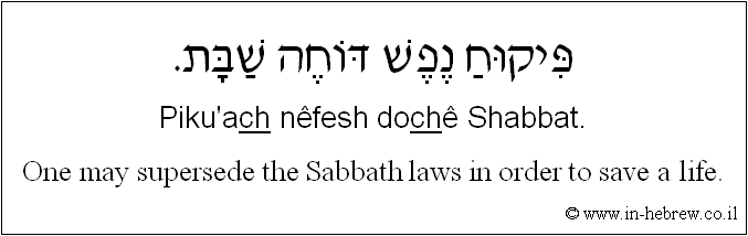 English to Hebrew: One may supersede the Sabbath laws in order to save a life.