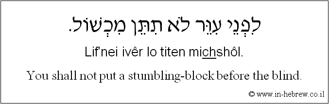 English to Hebrew: You shall not put a stumbling-block before the blind.