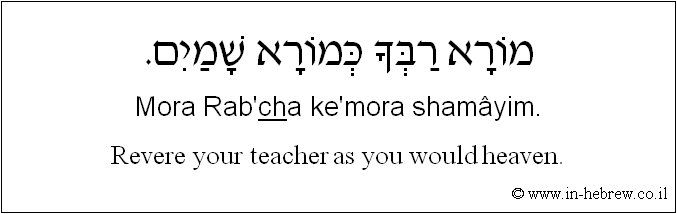 English to Hebrew: Revere your teacher as you would heaven.