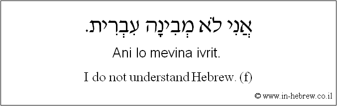 English to Hebrew: I do not understand Hebrew. ( f )