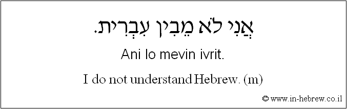 English to Hebrew: I do not understand Hebrew. ( m )
