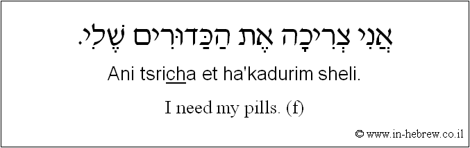 English to Hebrew: I need my pills. ( f )