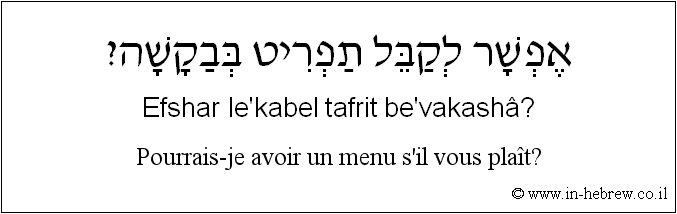 Français à l'hébreu: Pourrais-je avoir un menu s'il vous plaît?
