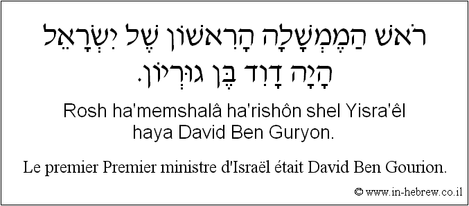 Français à l'hébreu: Le premier Premier ministre d'Israël était David Ben Gourion.