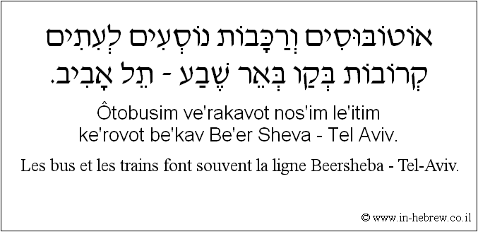 Français à l'hébreu: Les bus et les trains font souvent la ligne Beersheba - Tel-Aviv.