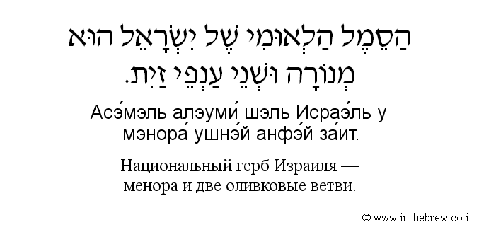 Иврит и русский: Национальный герб Израиля — менора и две оливковые ветви