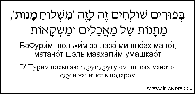 Иврит и русский: В Пурим посылают друг другу «мишлоах манот», еду и напитки в подарок