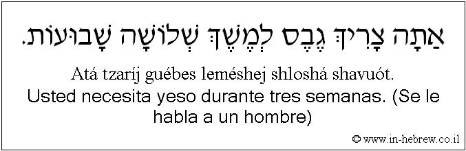 Español y hebreo: Usted necesita yeso durante tres semanas. (Se le habla a un hombre)