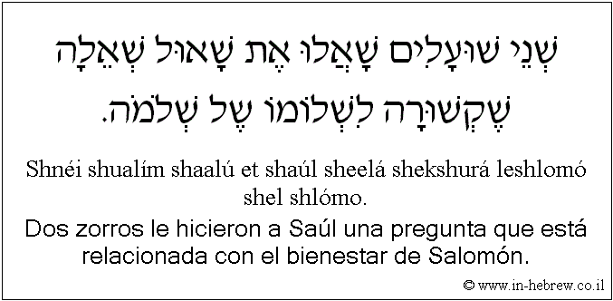 Español y hebreo: Dos zorros le hicieron a Saúl una pregunta que está relacionada con el bienestar de Salomón.