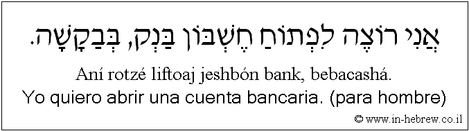 Español y hebreo: Yo quiero abrir una cuenta bancaria. (para hombre)