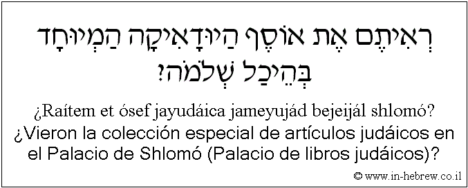Español y hebreo: ¿Vieron la colección especial de artículos judáicos en el Palacio de Shlomó (Palacio de libros judáicos)?