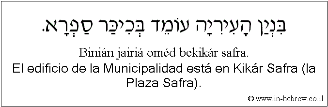 Español y hebreo: El edificio de la Municipalidad está en Kikár Safra (la Plaza Safra).