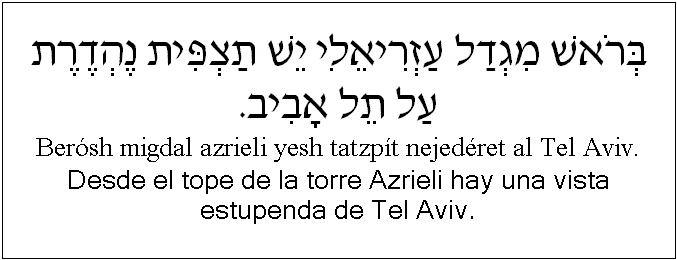 Español y hebreo: Desde el tope de la torre Azrieli hay una vista estupenda de Tel Aviv.