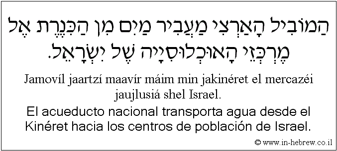 Español y hebreo: El acueducto nacional transporta agua desde el Kinéret hacia los centros de población de Israel.