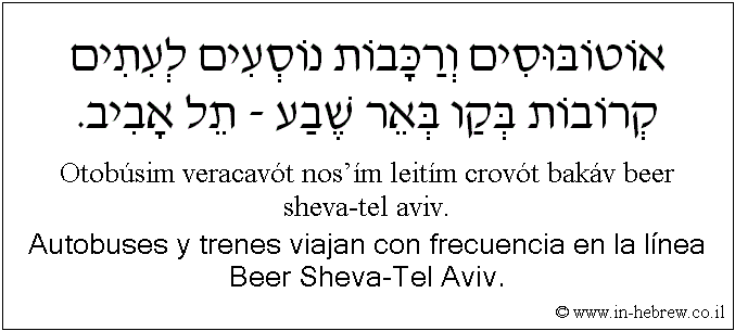Español y hebreo: Autobuses y trenes viajan con frecuencia en la línea Beer Sheva-Tel Aviv.