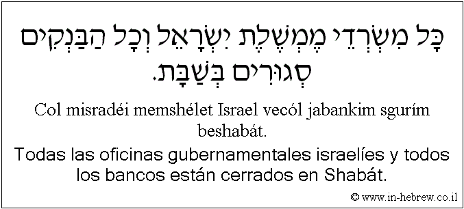 Español y hebreo: Todas las oficinas gubernamentales israelíes y todos los bancos están cerrados en Shabát.