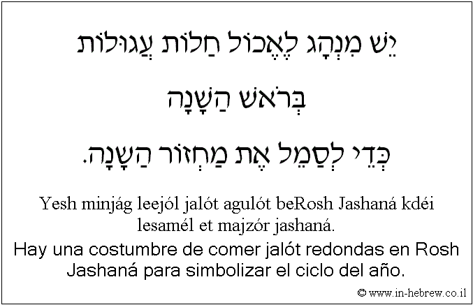 Español y hebreo: Hay una costumbre de comer jalót redondas en Rosh Jashaná para simbolizar el ciclo del año.
