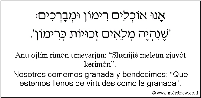Español y hebreo: Nosotros comemos granada y bendecimos: “Que estemos llenos de virtudes como la granada”.