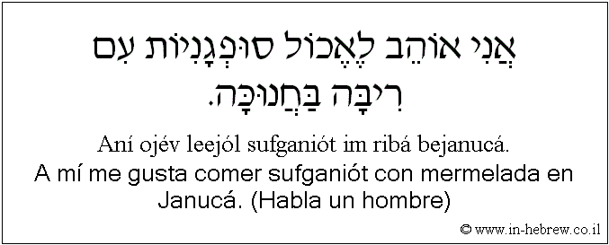 Español y hebreo: A mí me gusta comer sufganiót con mermelada en Janucá. (Habla un hombre)