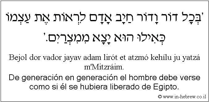 Español y hebreo: De generación en generación el hombre debe verse como si él se hubiera liberado de Egipto.