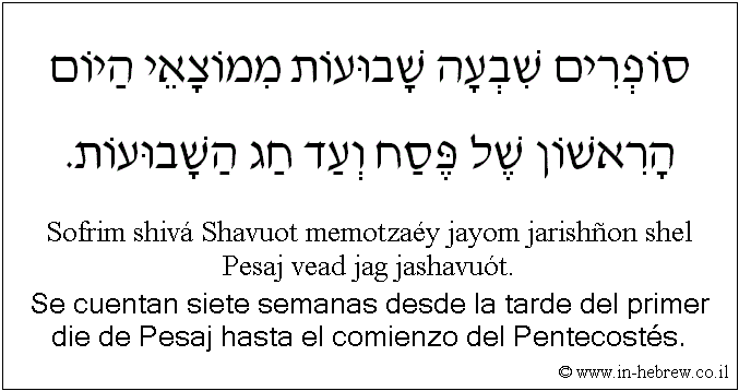 Español y hebreo: Se cuentan siete semanas desde la tarde del primer die de Pesaj hasta el comienzo del Pentecostés.