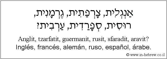 Español y hebreo: Inglés, francés, alemán, ruso, español, árabe.