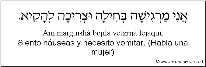 Español y hebreo: Siento náuseas y necesito vomitar. (Habla una mujer)